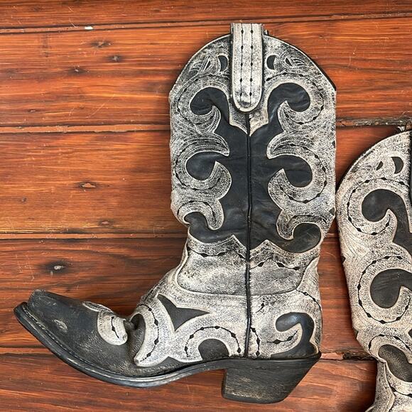 Leather embroidered pull on western cowboy rodeo boots sz 7 - Picture 3 of 5